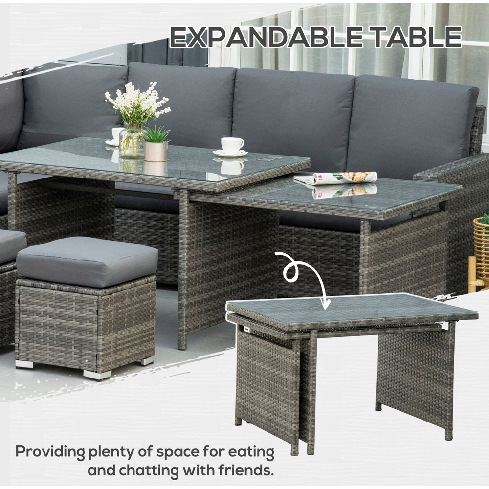 Outsunny 10 Seater Yard Grey Rattan Expandable Sofa Lounge Set Image 6