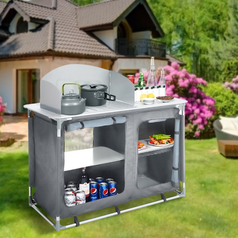 Living and Home 4 Shelf Dark Grey BBQ Camping Kitchen Cupboard Image 2