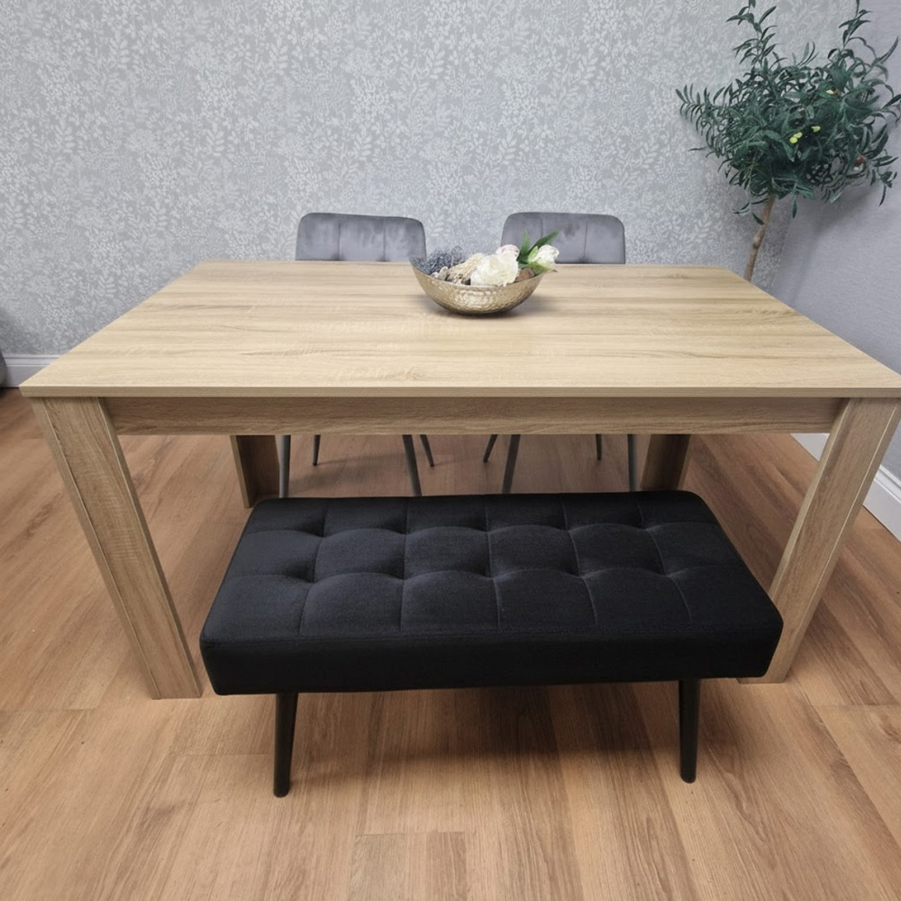 Portland 3 Seater Velvet Wooden Dining Set with Bench Oak Effect Grey and Black Image 5