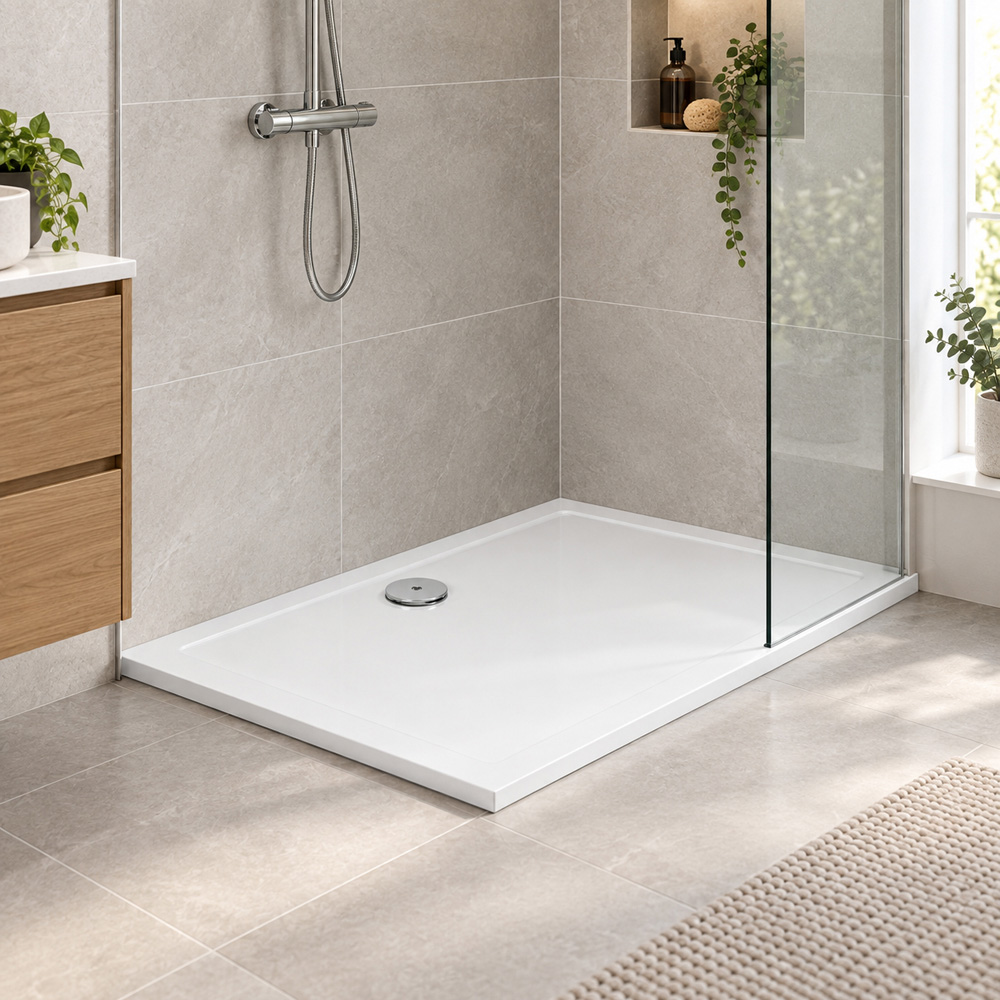 Go Bathrooms 30mm White Slim Rectangular Shower Tray 800 x 700mm Image 2