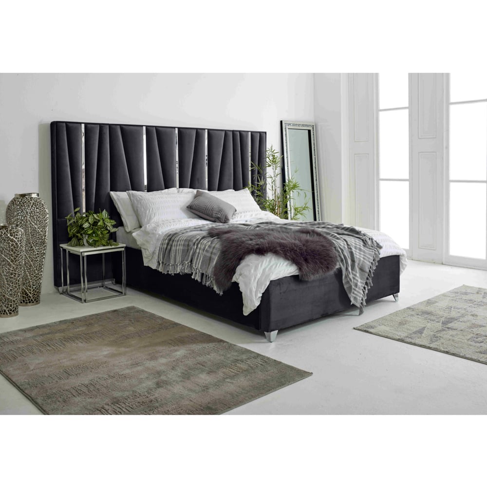 Eleganza Mila Super King Size Steel Plush Velvet Bed Frame with Lined Headboard Image 9
