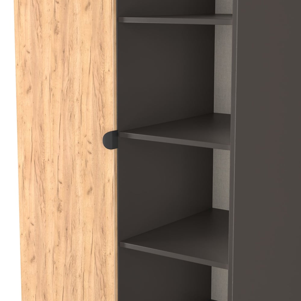 Crowndale Bora Single Door 6 Shelf Gold Oak and Graphite Double Wardrobe Image 6