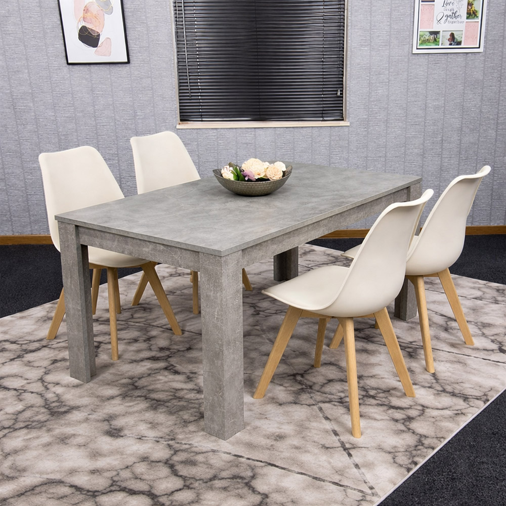 Portland Kosy Koala 4 Seater Dining Set Stone Grey Effect and Cream Image 2