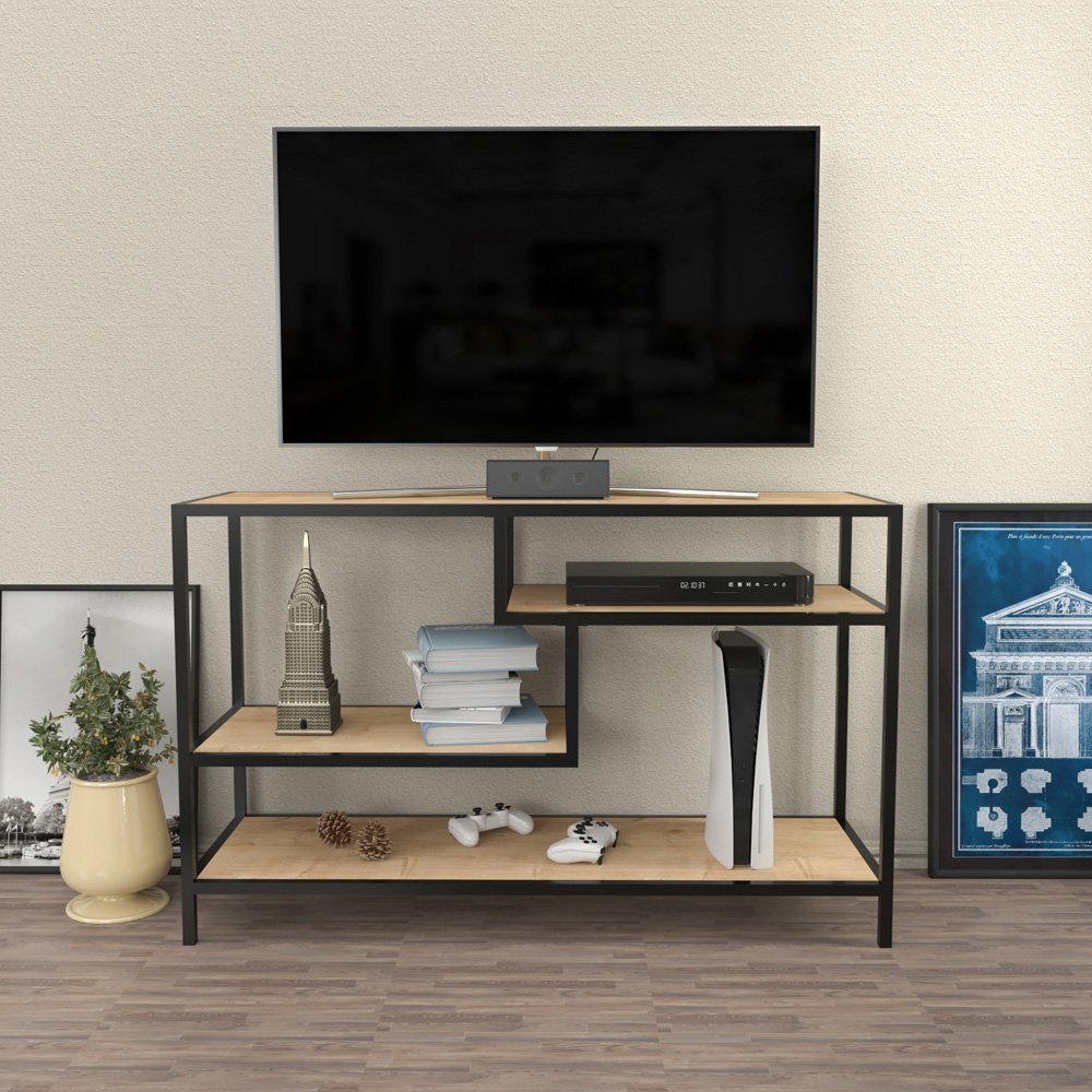 Decorotika Robins Industrial Black and Oak TV Stand Image 4