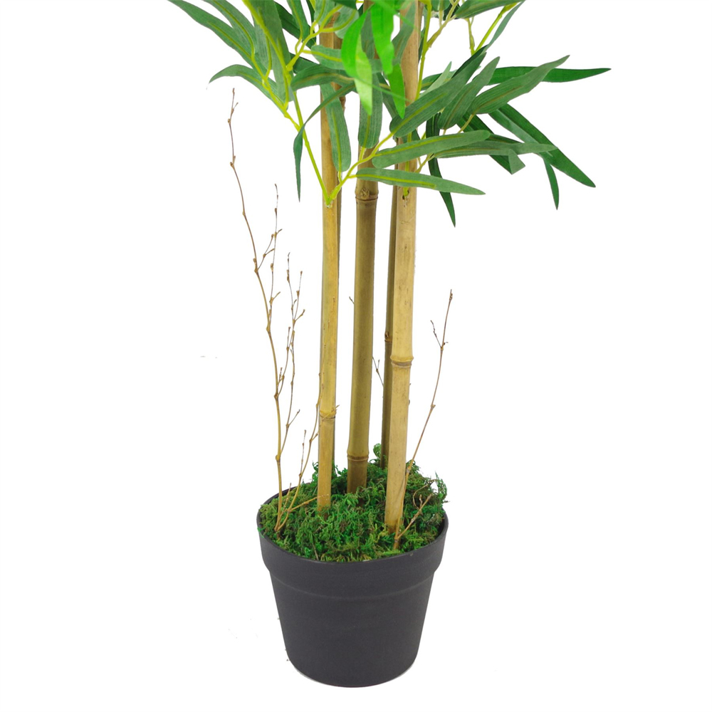 Leaf Natural Look Artificial Bamboo Plant Tree in Gold Metal Planter 4ft Image 4