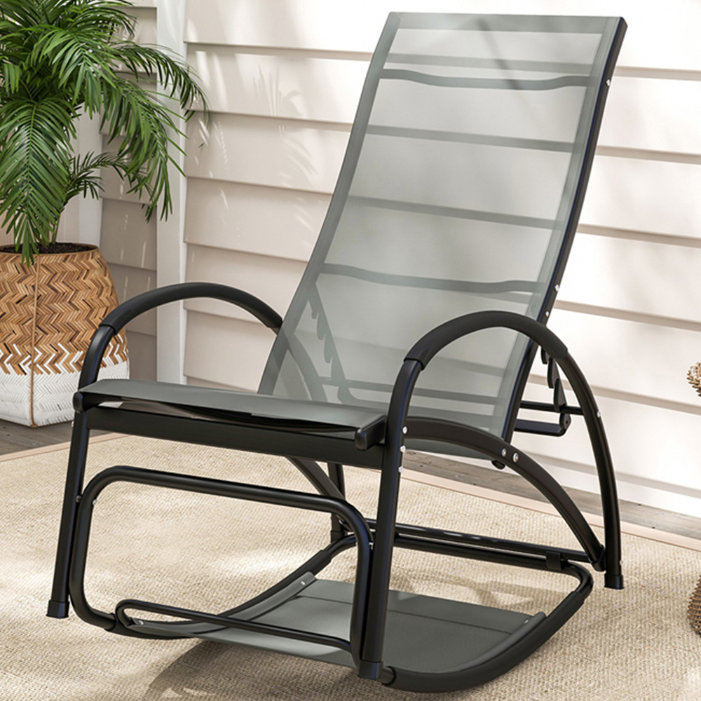 Costway Grey 2 in 1 Rocking Outdoor Lounge Chair Image 1