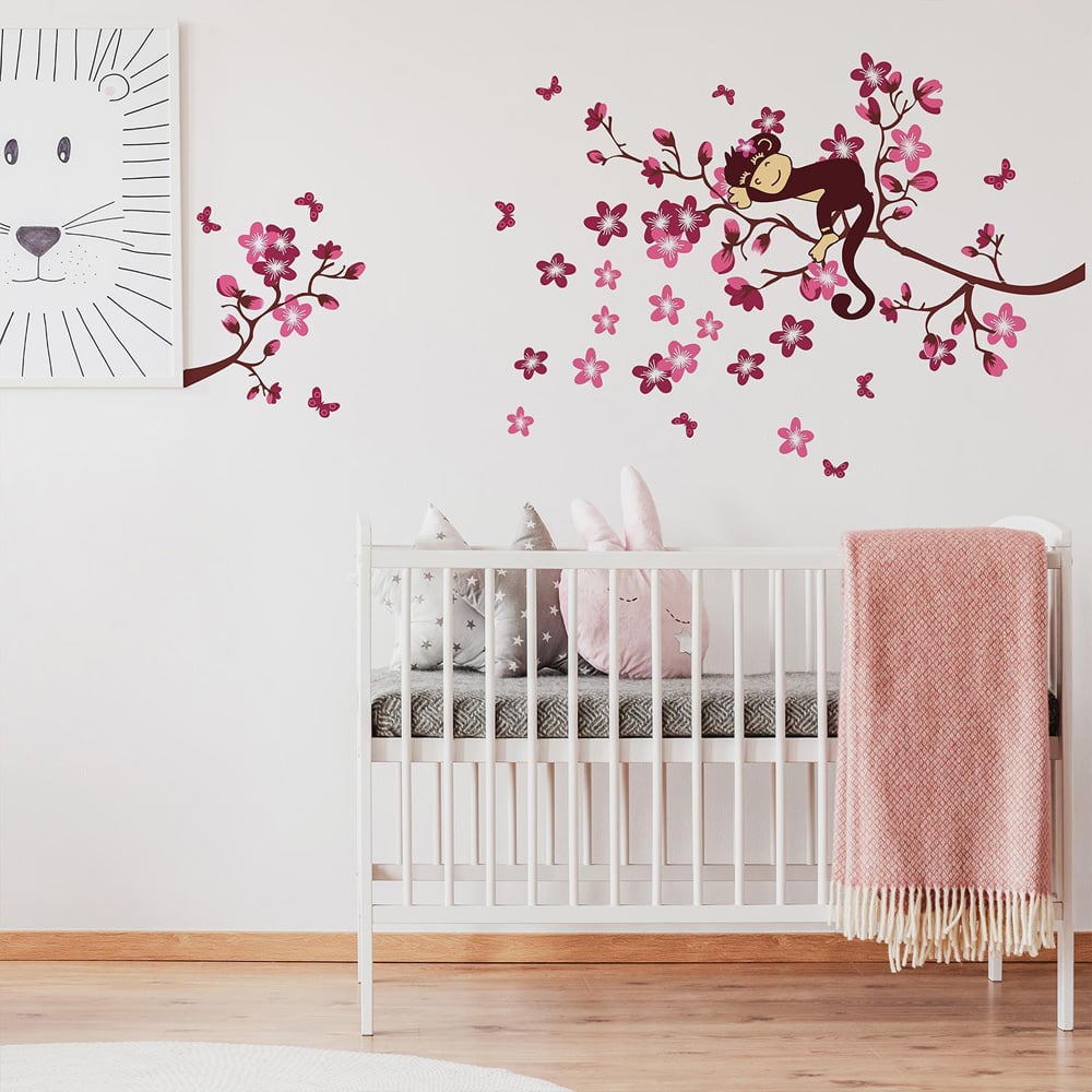 Walplus Pink Monkey Blossom Art Wall Sticker Image 3