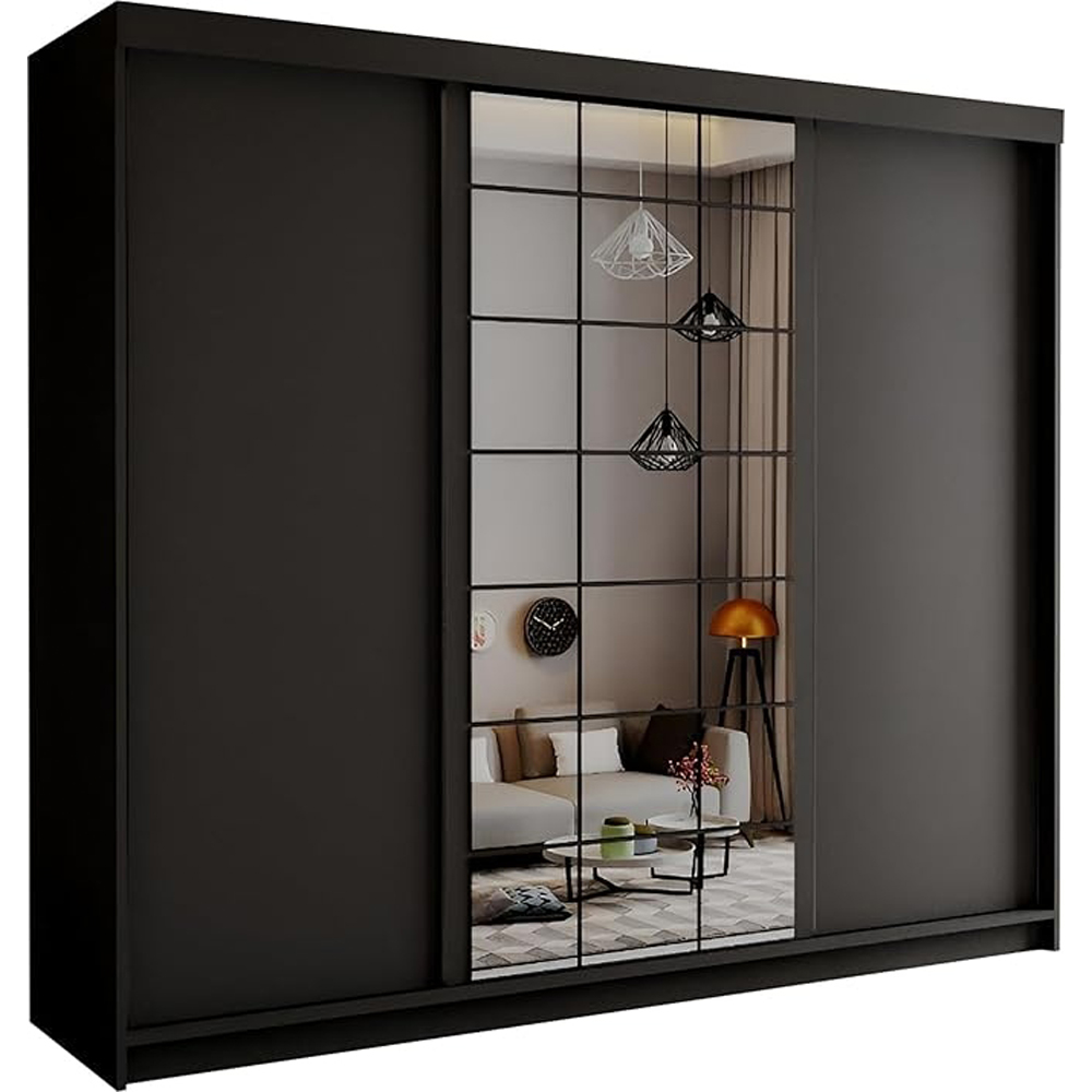 Sliding Wardrobes 4U 2 Sliding Door Black Modern Central Grid Mirrored Wardrobe Image 2