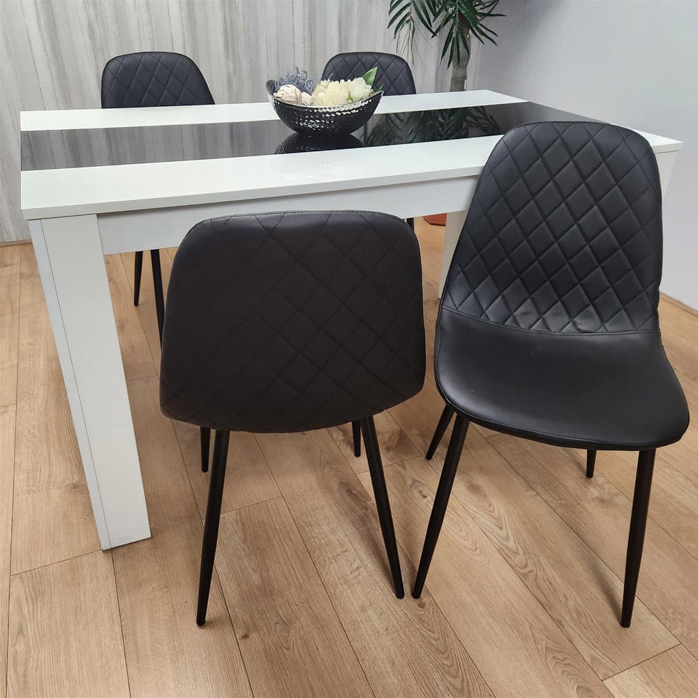 Portland Leather 4 Seater Dining Set White Black and Black Image 4