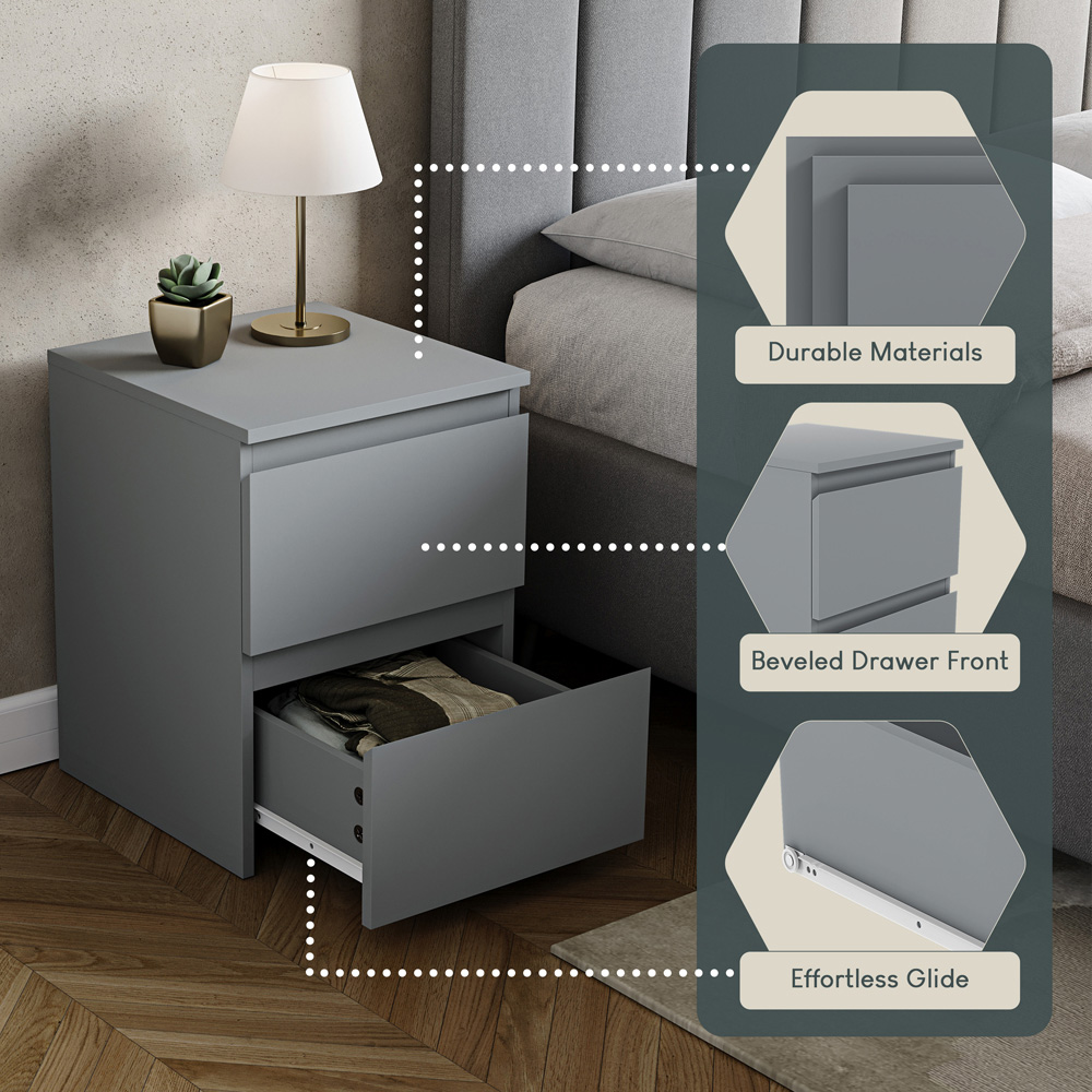 VIDA DESIGNS Denver 2 Drawer Grey Large Bedside Cabinet Set of 2 Image 5