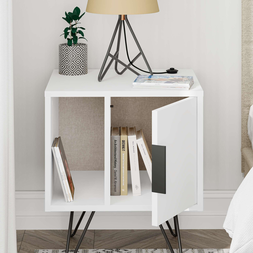 Decortie Glynn Single Door Single Shelf White Modern Bedside Table Image 7