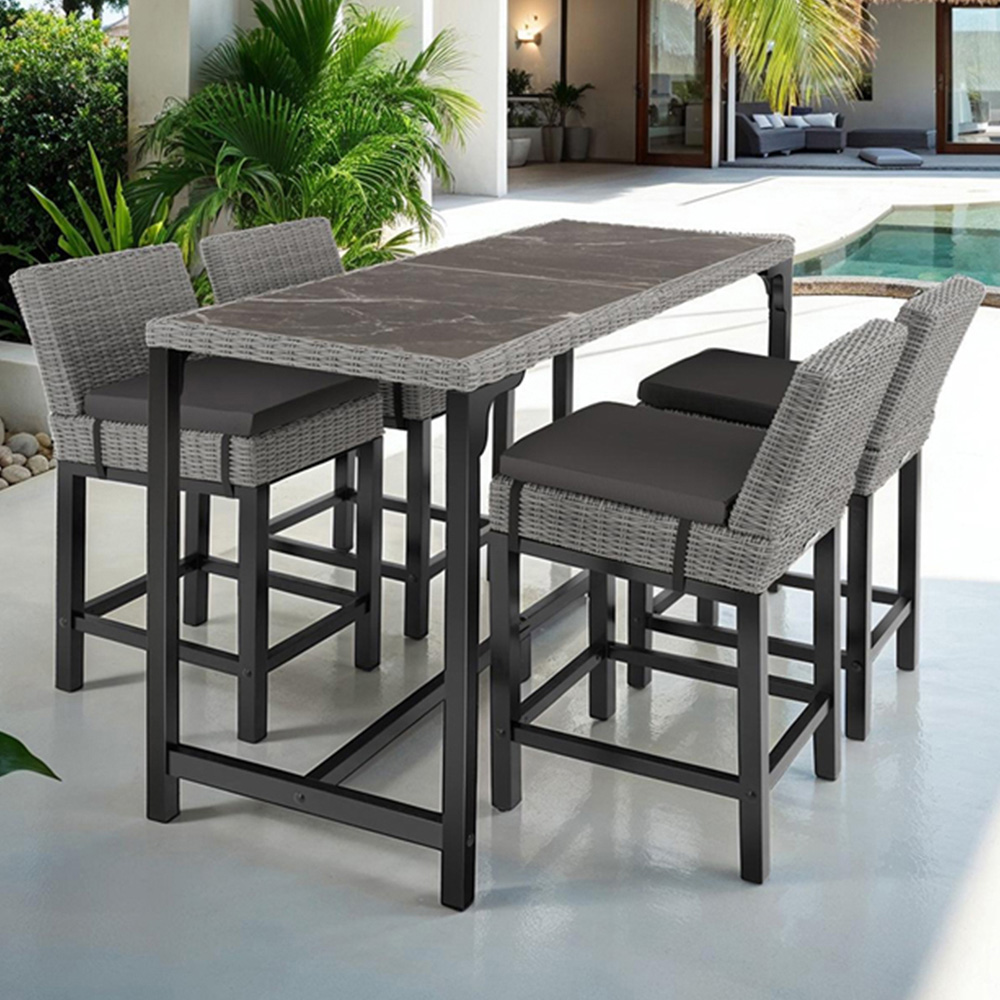 tectake Lovas Latina 4 Seater Poly Rattan Garden Bar Dining Table Grey Image 1