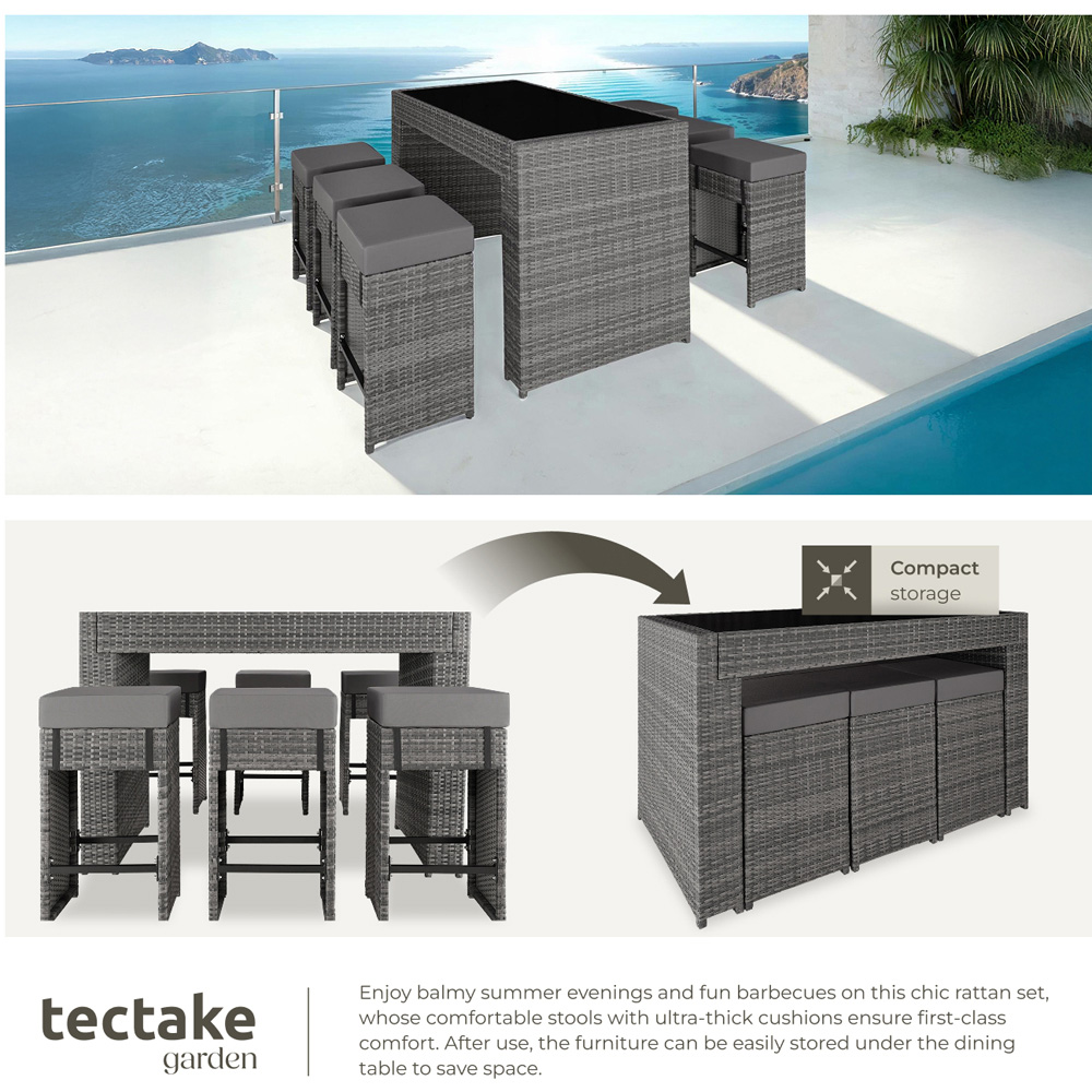 tectake Grey Black Garden 6 Seater Table and Chairs with Cover Image 4