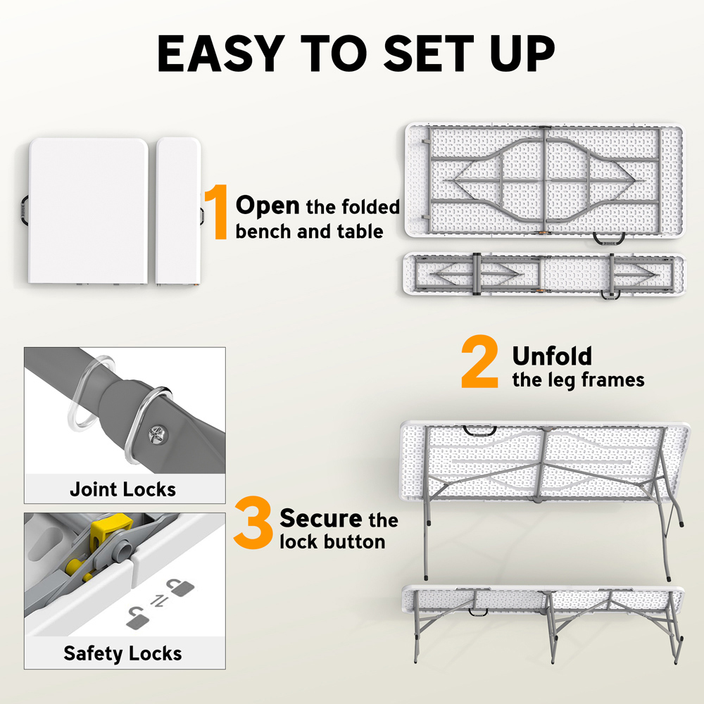 Outsunny 6 Seater White Foldable Picnic Table and Bench Set with Handles Image 4
