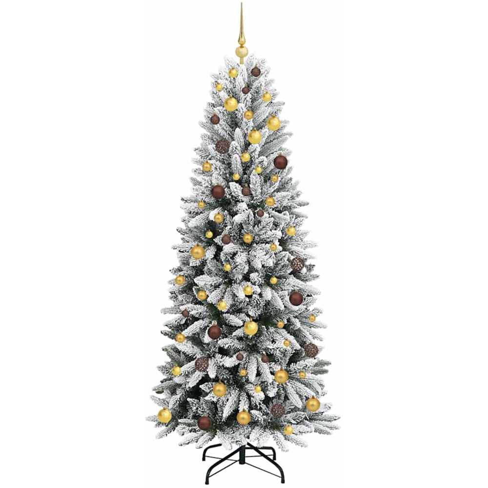 vidaXL Pre-Lit Gold Baubles Artificial Snow Flocked Christmas Tree 7ft Image 4