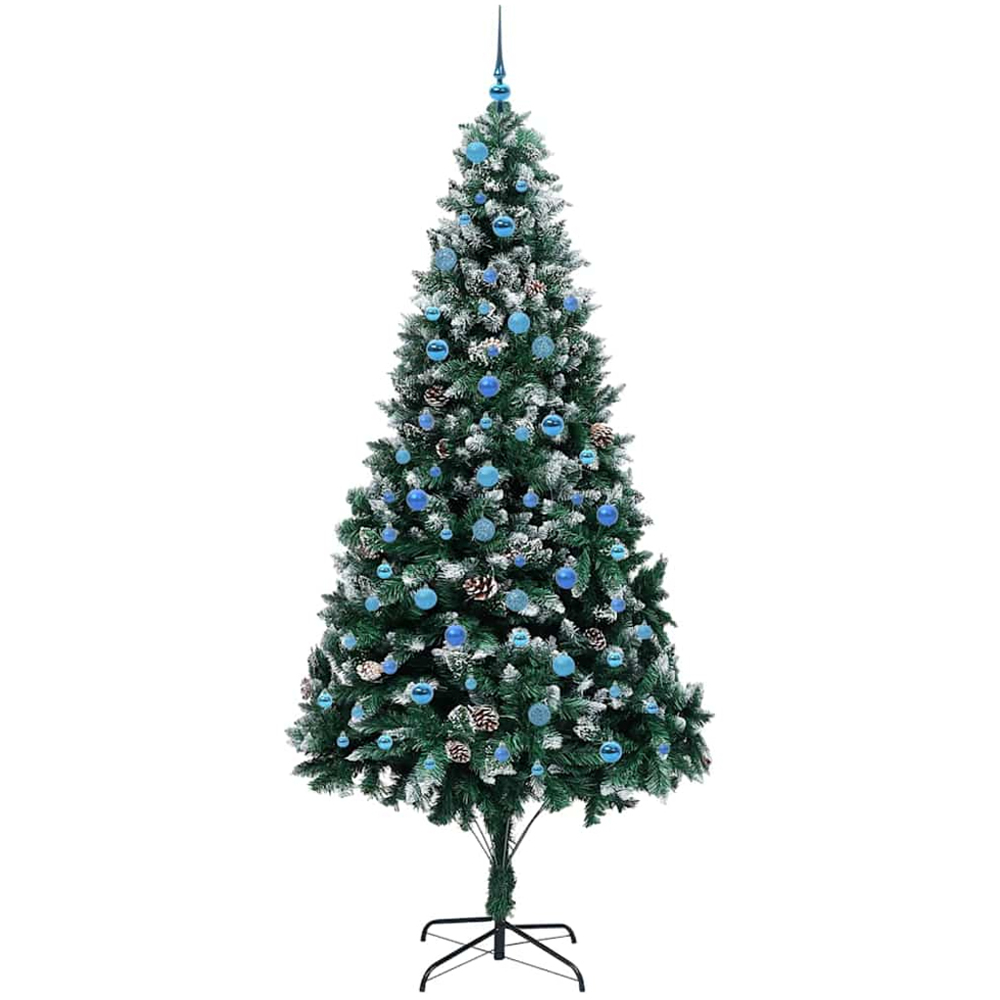 vidaXL Pre-Lit Blue Baubles Green Artificial Christmas Tree 8ft Image 4