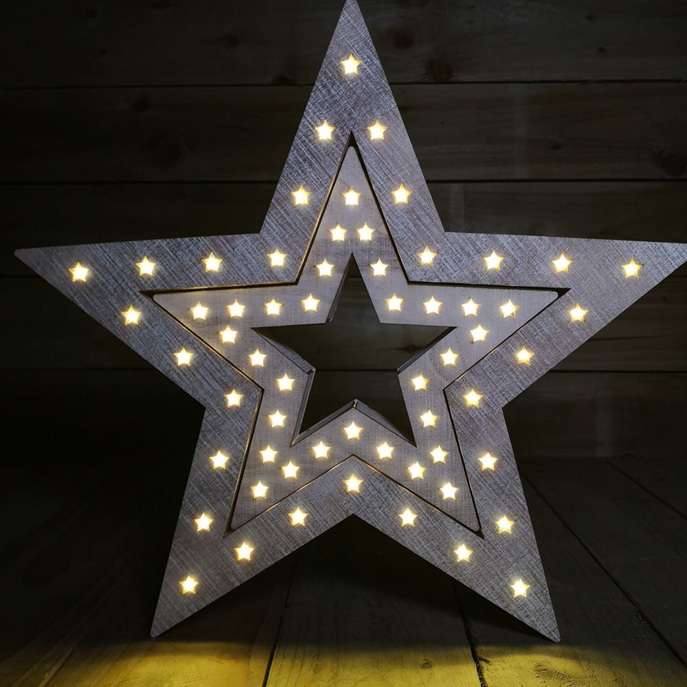 Samuel Alexander Wooden Star 60 Warm White LED Christmas Decoration 2 Pack Image 5