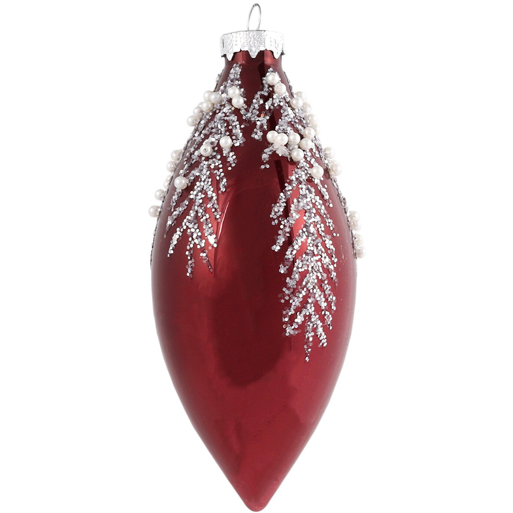 Midnight Elegance Burgundy Silver Pearl Leaf Christmas Bauble Image 4