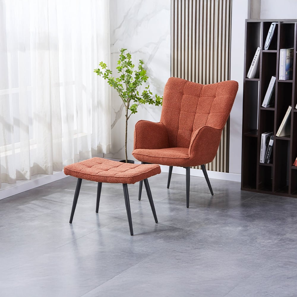 Paris Boucle Copper Armchair and Footstool Set Image 7