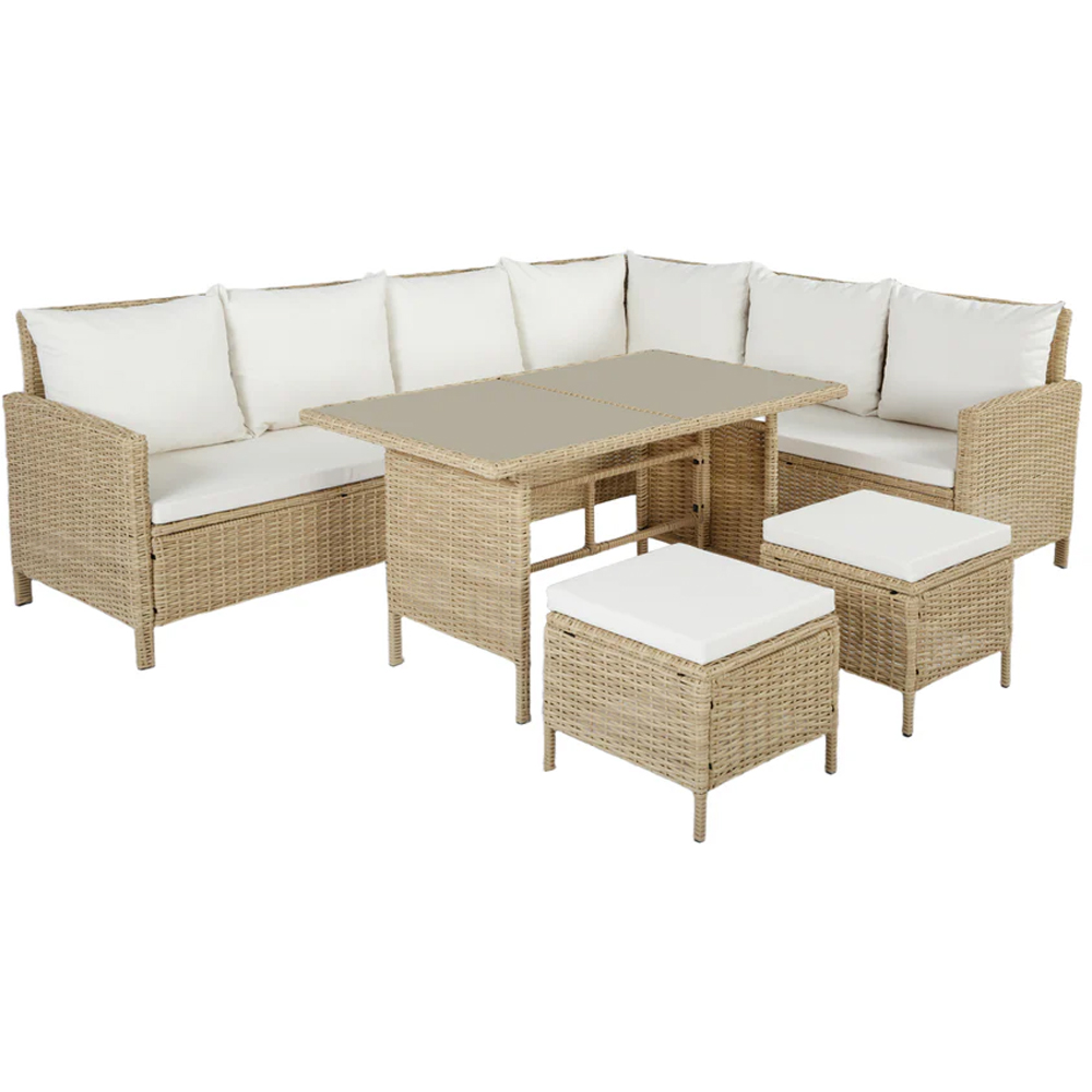 HGD Thalia 8 Seater Natural and White Rattan Garden Corner Dining Sofa Set with Glass Table Image 2