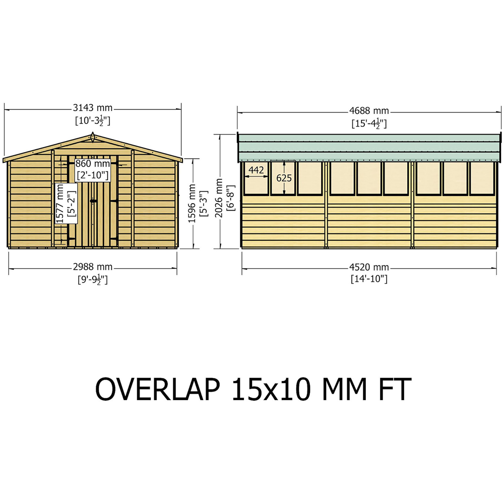 Shire 10 x 15ft Double Door Overlap Apex Wooden Shed with Window Image 7