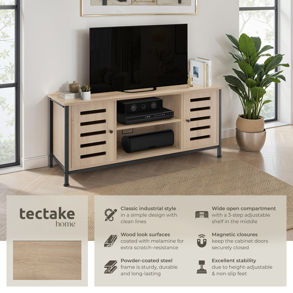 Tectake Carlow 2 Door 2 Shelf Sonoma Oak TV Stand Image 3