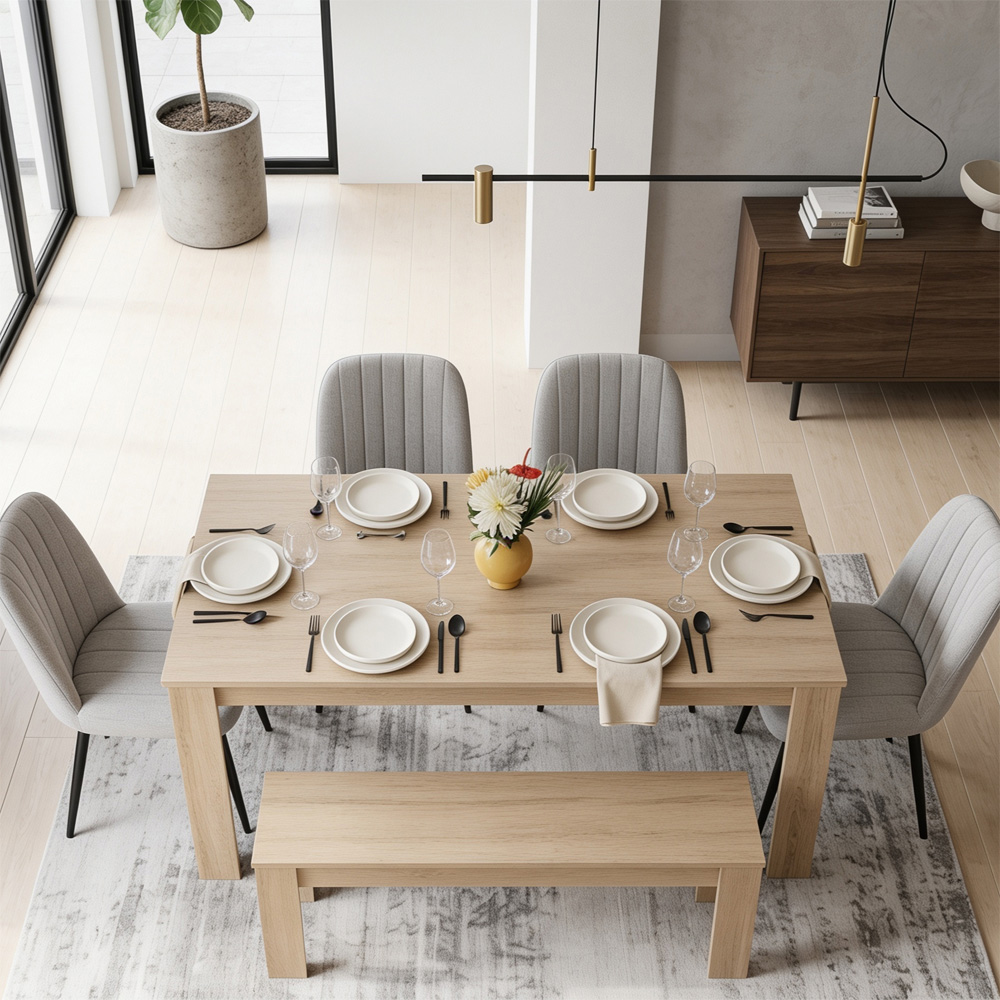 Kosy Koala 6 Seater Dining Bench Set Grey and Oak Image 2