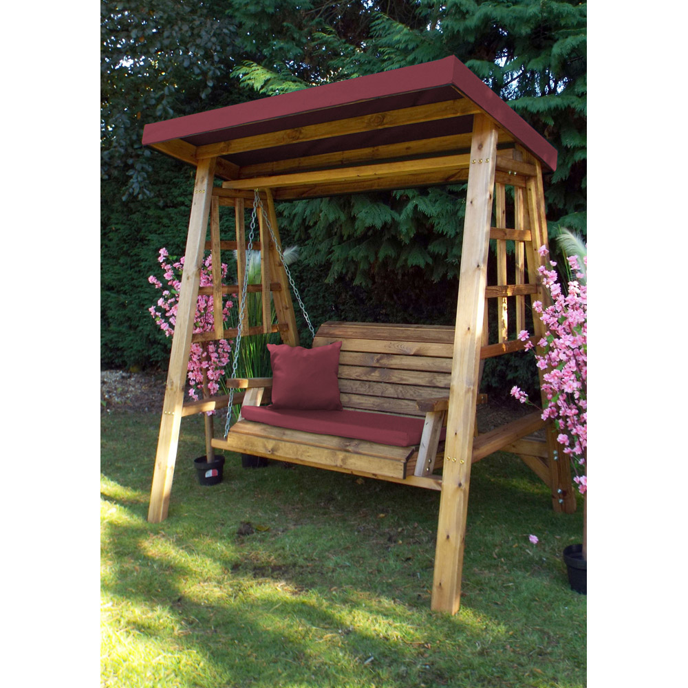 Charles Taylor Dorset 2 Seater Swing with Burgundy Cushions and Roof Cover Image 2