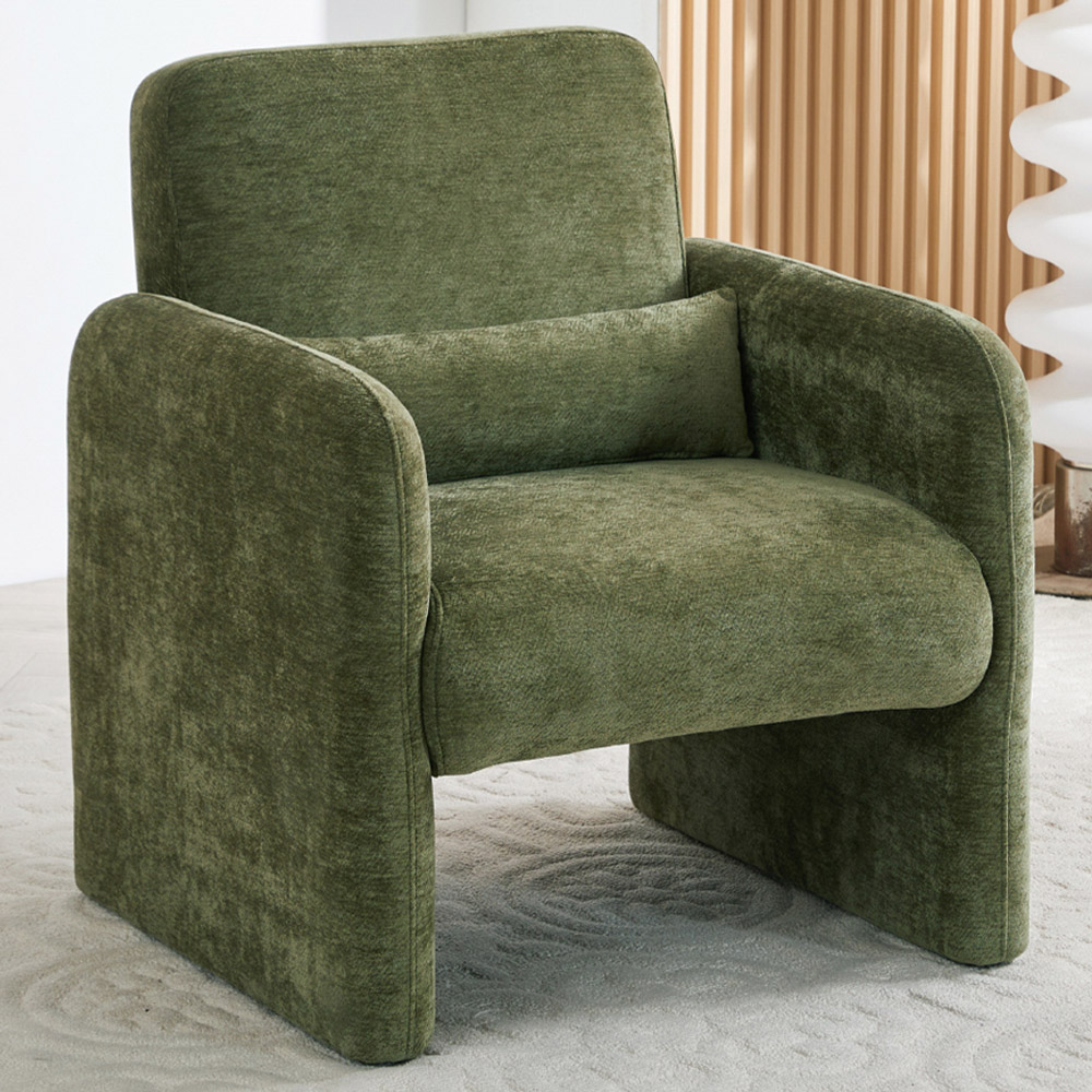 Living and Home Green Chenille Upholstered Accent Chair with Lumbar Pillow Image 1