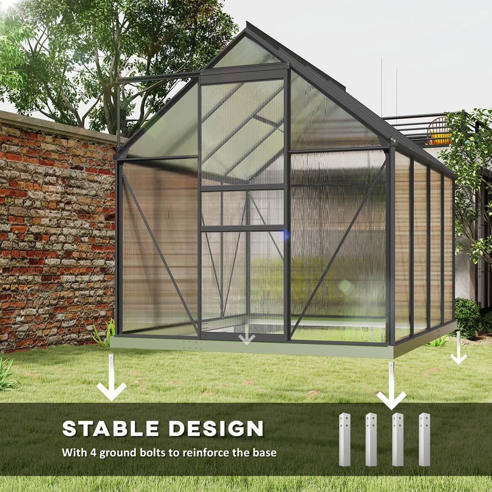 Outsunny 6.2 x 8.3ft Polycarbonate Dark Grey Walk-in Garden Greenhouse with Sliding Door Image 6