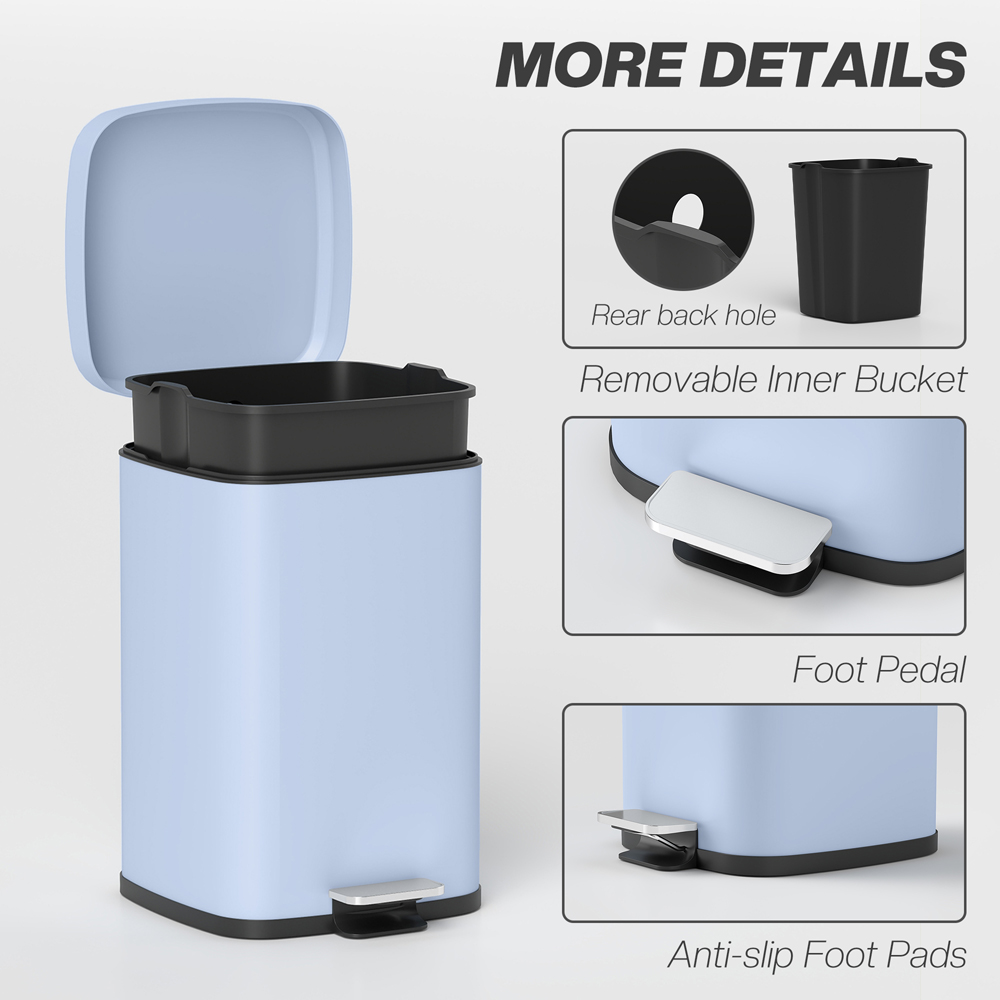 HOMCOM Light Blue Pedal Kitchen Bin with Soft Close Lid 20L Image 7