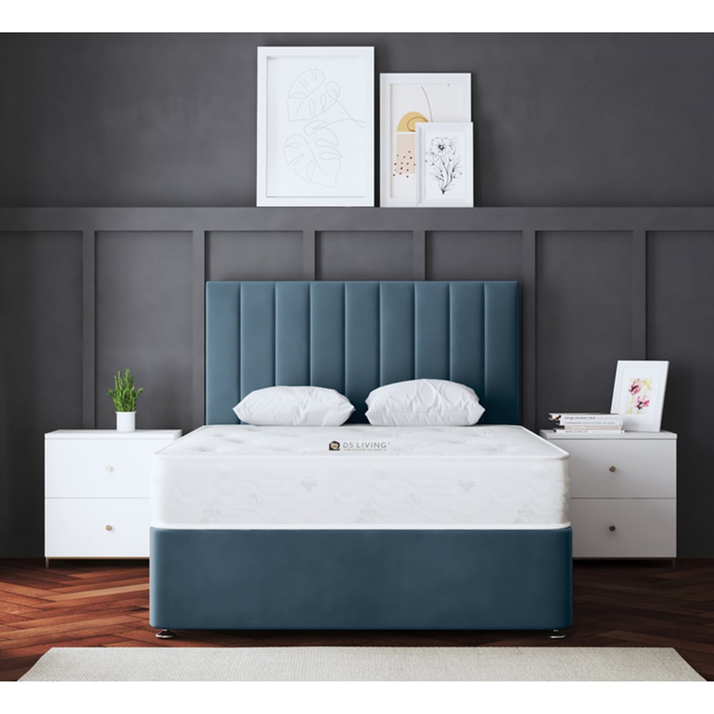 DS Living Amelia King Size Blue Upholstered Panel Divan Bed with 2 Drawer Image 4
