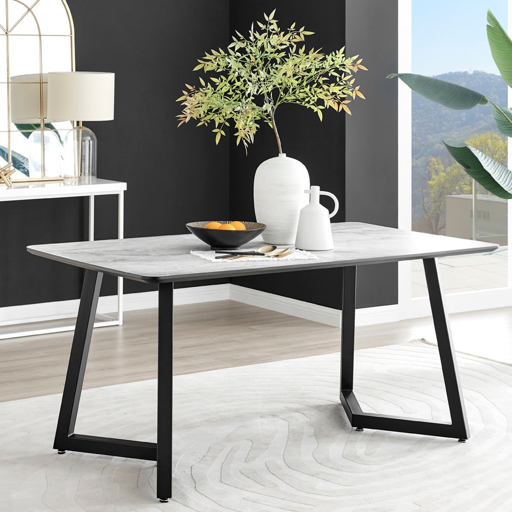 Furniturebox Copeland Cesano Marble Effect 6 Seater Dining Set White Blue and Black Image 2