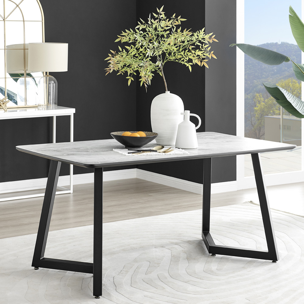 Furniturebox Copeland Cesano Marble Effect 6 Seater Dining Set White Grey and Black Image 2