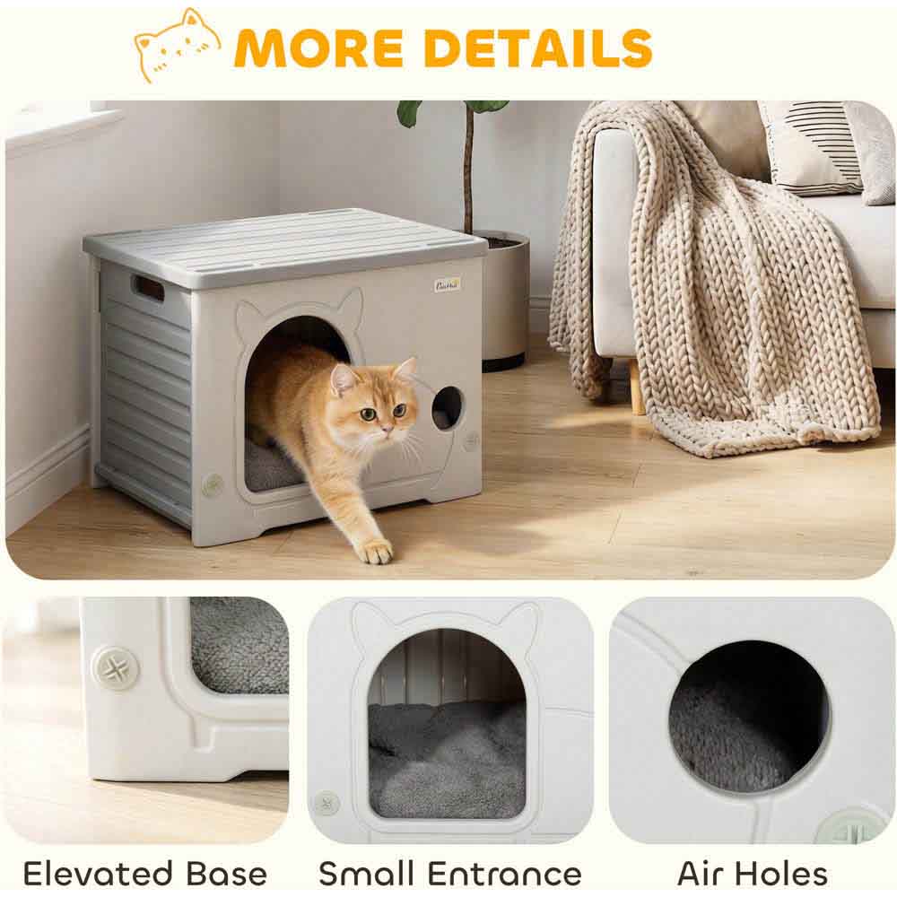 PawHut Grey Stackable Cat Bed with Removable Cushion Image 7