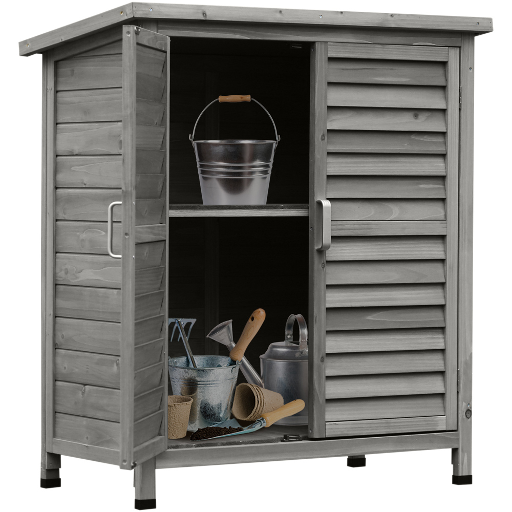 Outsunny 3 x 2.8ft Grey Double Door Wooden Garden Storage Shed Image 1