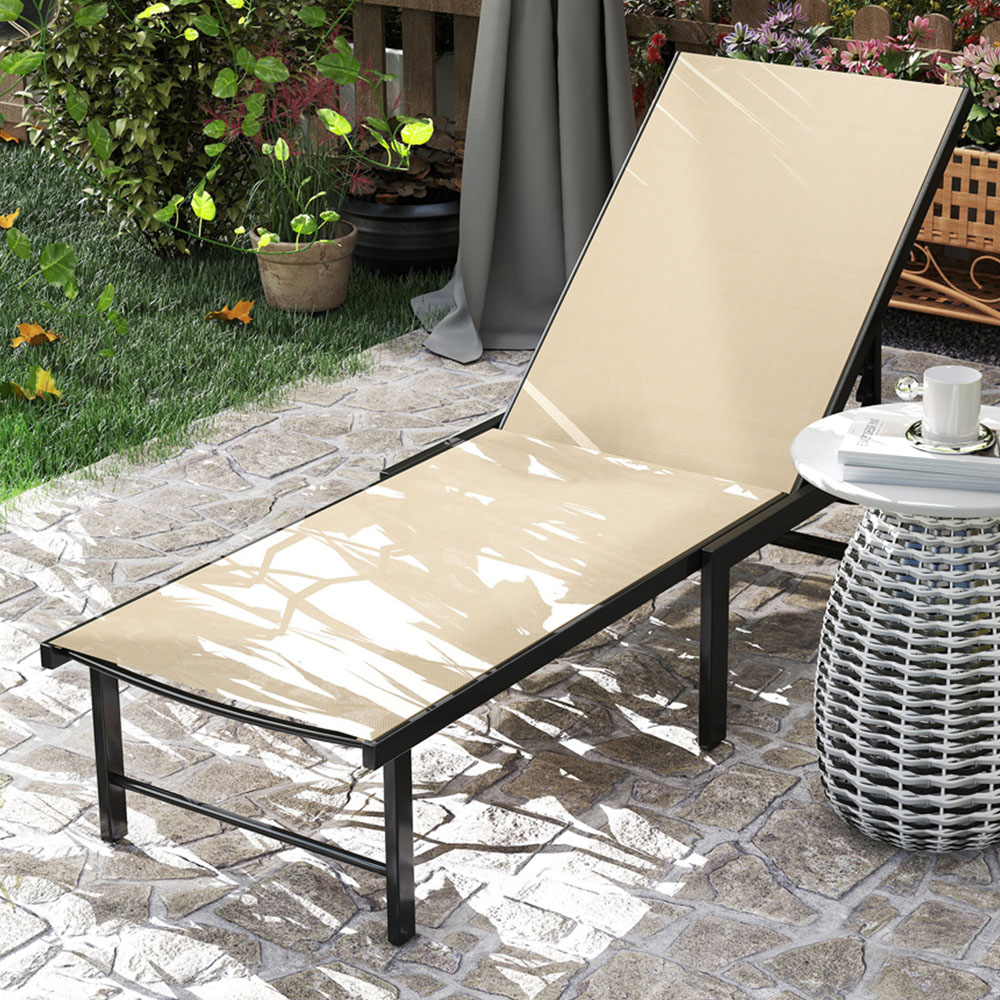 Outsunny Khaki 5 Level Adjustable Sun Lounger Image 1
