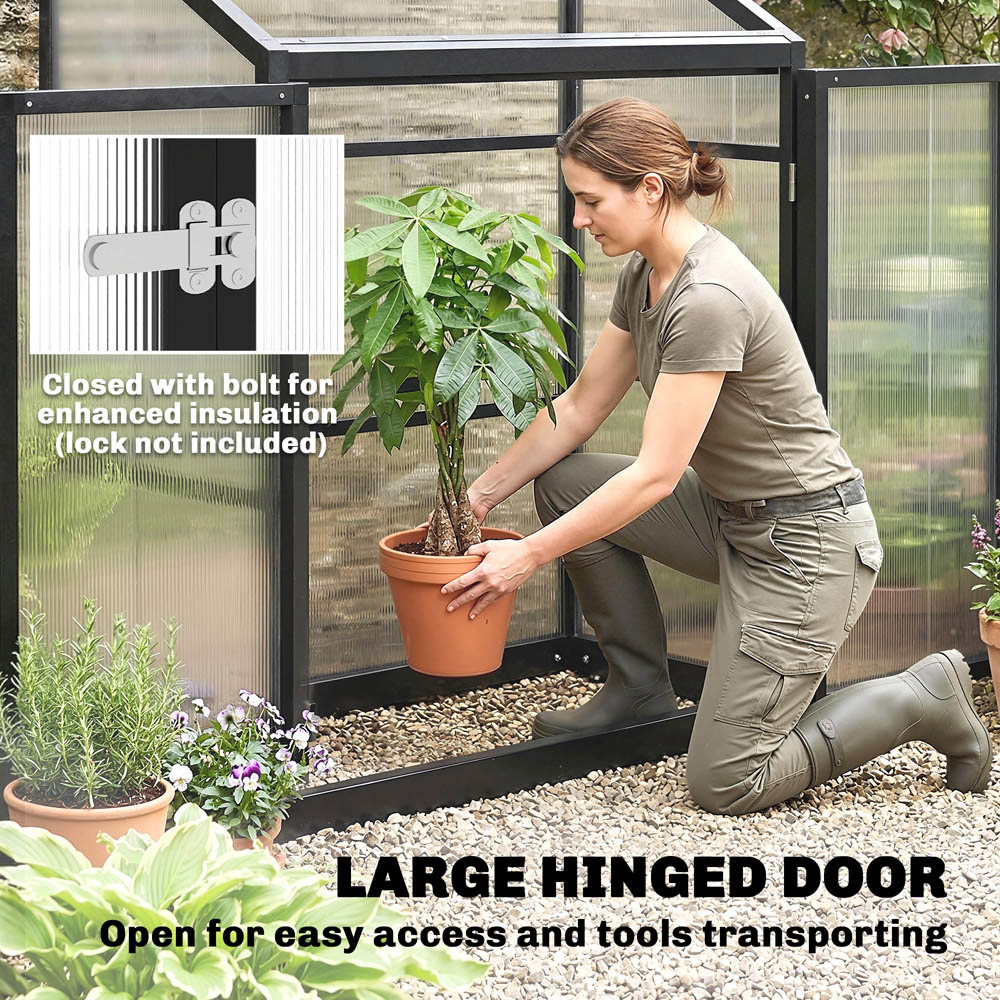 Outsunny Black Aluminium Frame Polycarbonate 3.9 x 1.8ft Walk-In Greenhouse Image 6
