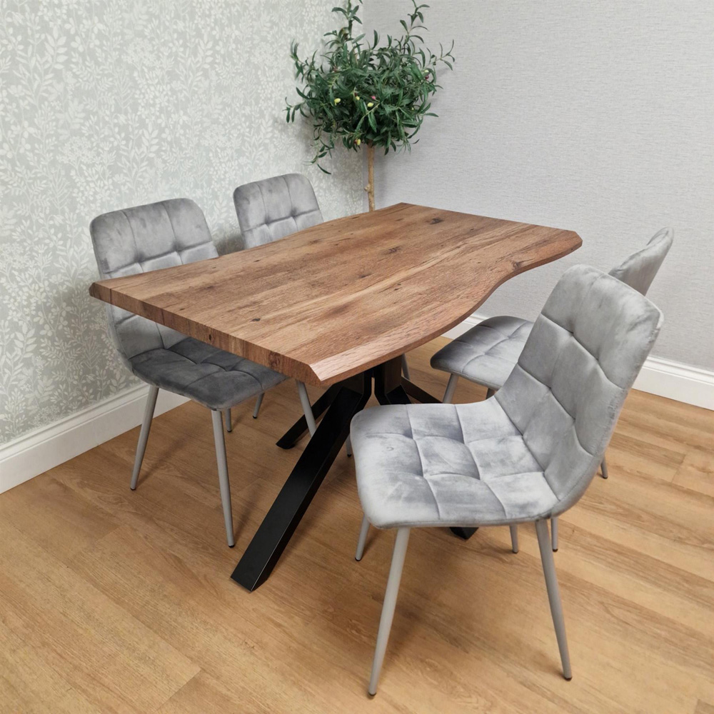 Kosy Koala 4 Seater Grey Velvet Wooden Effect Dining Set Image 1