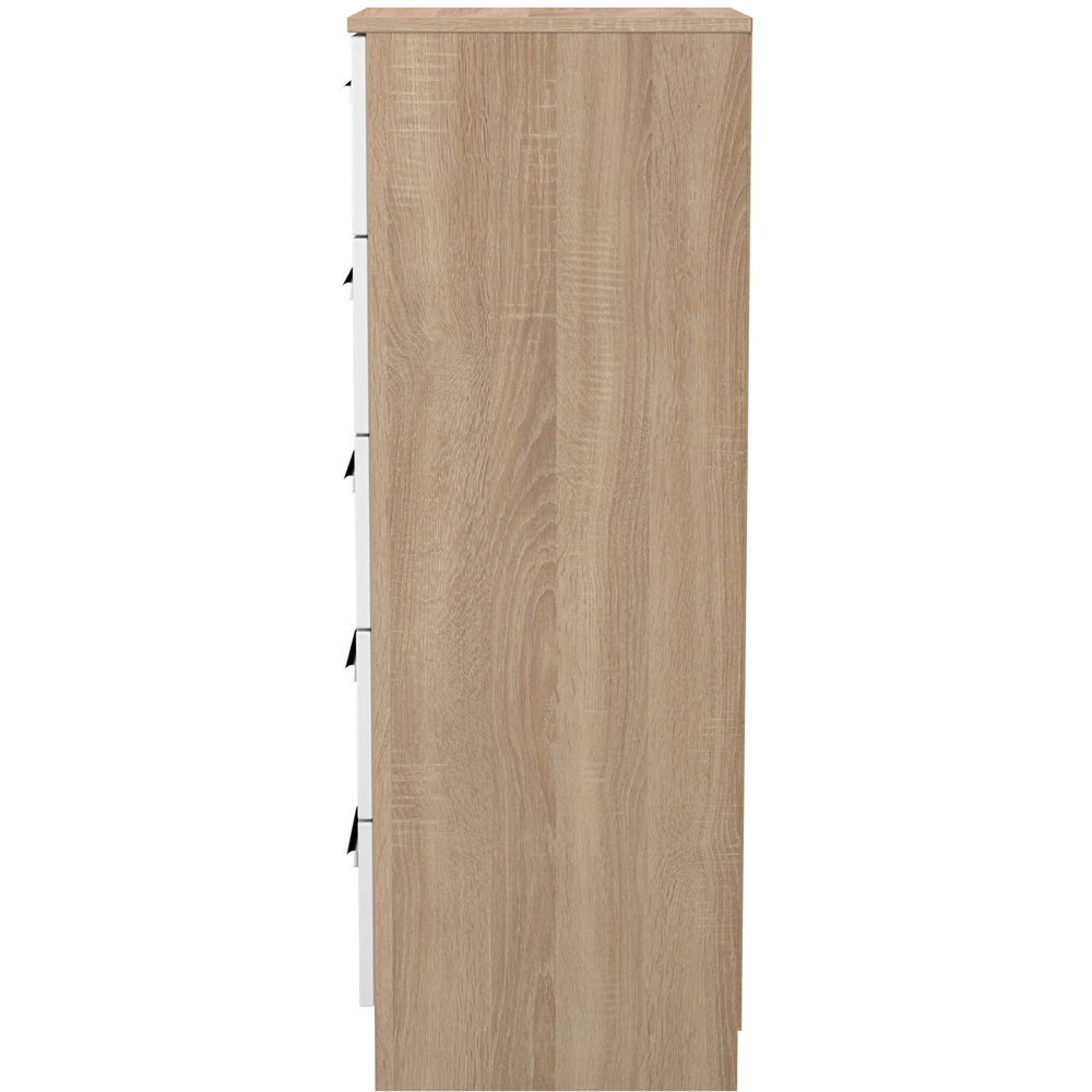 Crowndale Contrast 5 Drawer White Matt and Bardolino Oak Tall Bedside Cabinet Ready Assembled Image 3