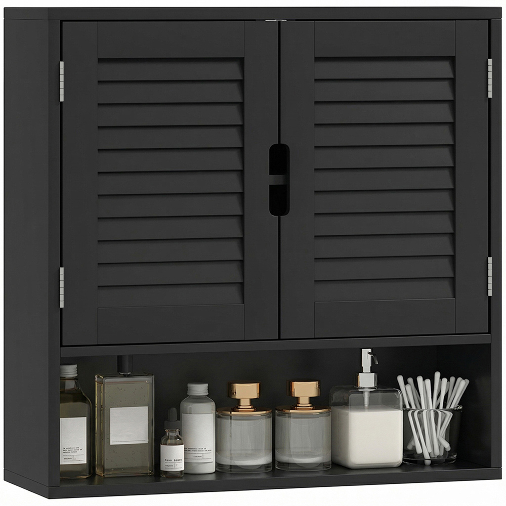 Portland 2 Door Single Shelf Black Wall-Mounted Bathroom Storage Cabinet Image 2