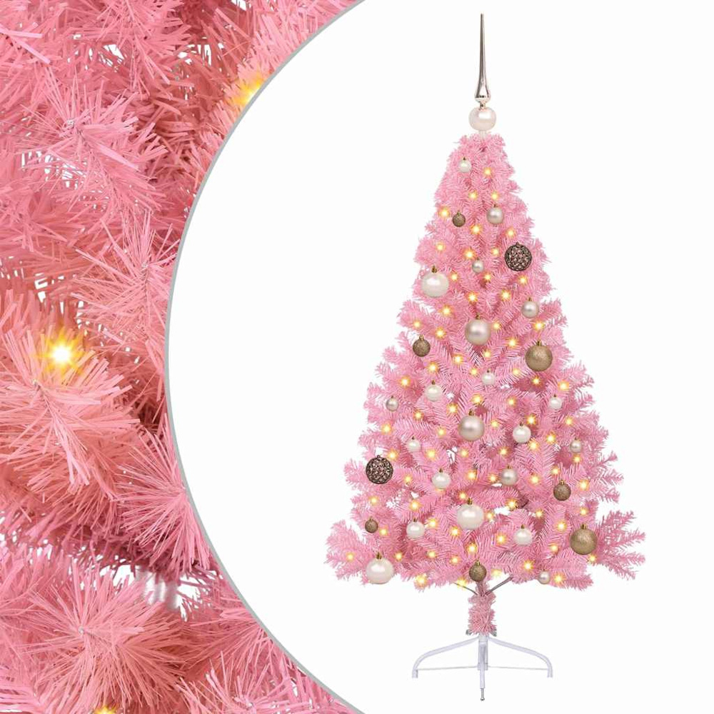 vidaXL Pre-Lit Rose Gold Baubles Pink Artificial Christmas Tree 5ft Image 2