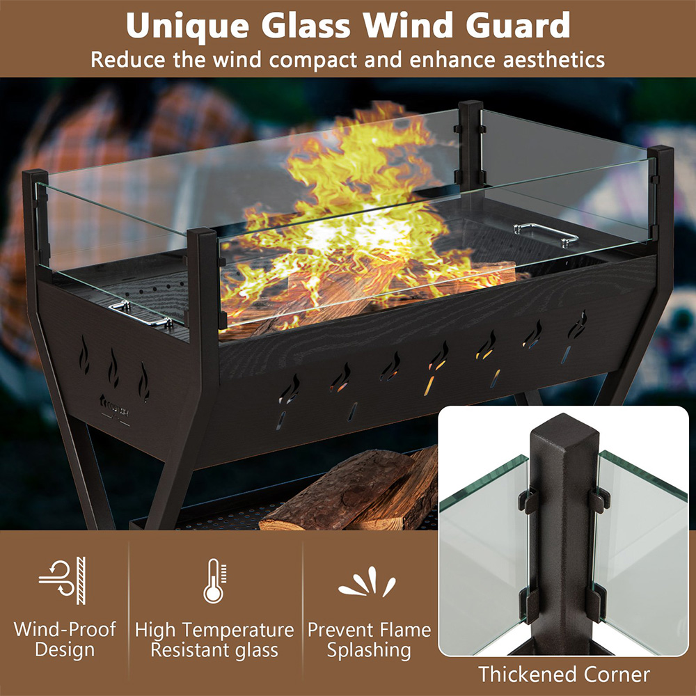 Costway Black BBQ Charcoal Grill with Wind Guard and Seasoning Racks Image 6