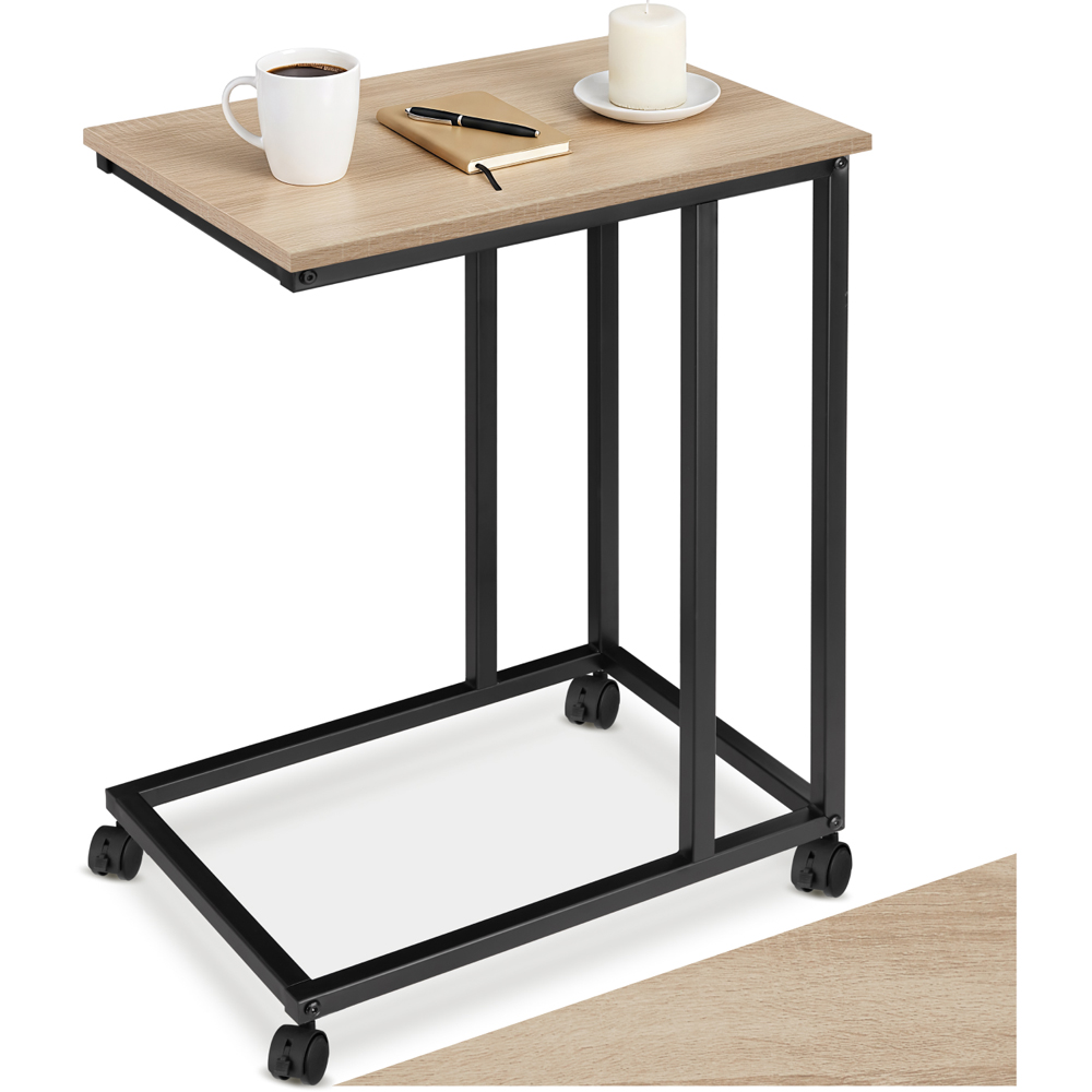 Tectake Luton C-Shape Sonoma Oak Bedside Table with Swivel Castors Image 2