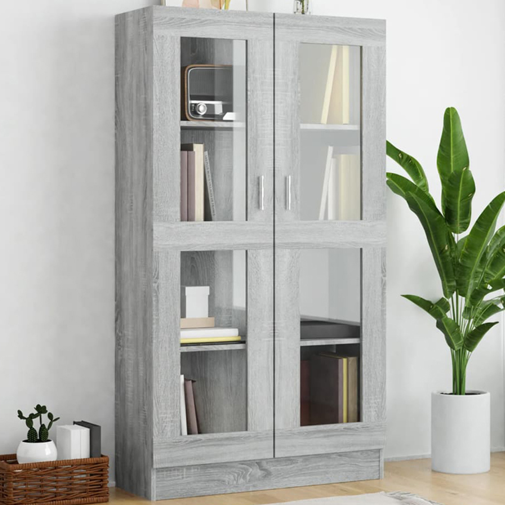 vidaXL 2 Glass Door Grey Sonoma Vitrine Cabinet Image 1
