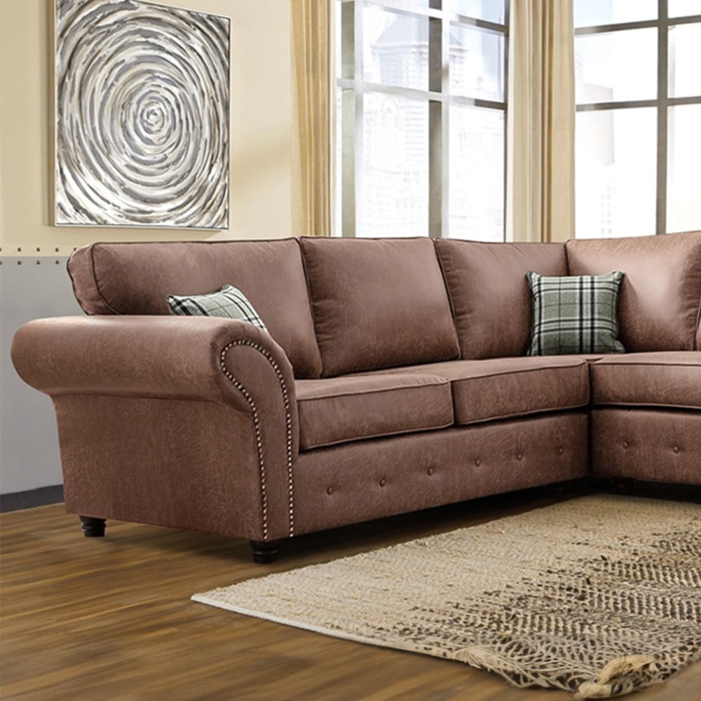 Portland Oakana Luxury 4 Seater Brown Leather Right Hand Corner Sofa Image 2