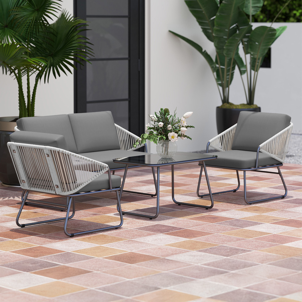 Outsunny 4 Seater Grey Cushion Rattan Garden Furniture Set Image 1