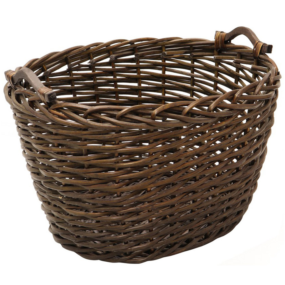 JVL Dark Willow Brown Log Basket with Metal Handles 36 x 55 x 47cm Image 1
