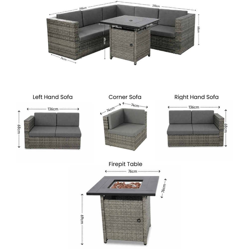 Outdoor Living Ascot 5 Seater Grey Rattan Fire Pit Garden Set Image 9