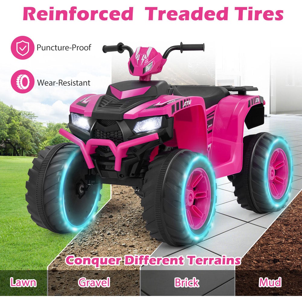 Costway Kids Pink Ride On ATV Toy Car with LED Lights and Wireless Connection 24V Image 7